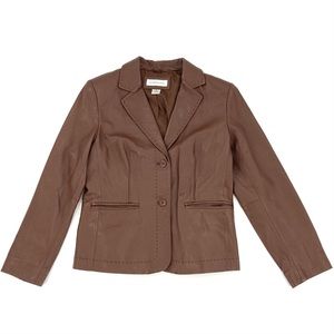 Brown Lamb Skin Leather Suit Jacket with Stitch Detail